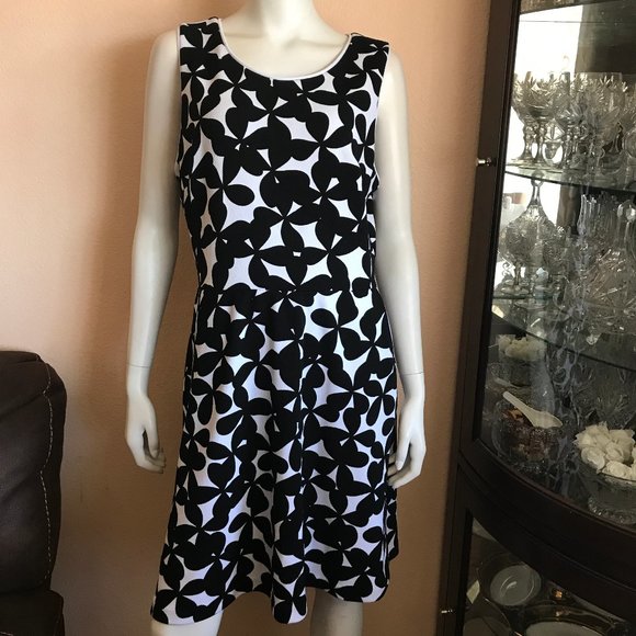 INC International Concepts Dresses & Skirts - INC Black White Print A-Line Dress Stretch XL